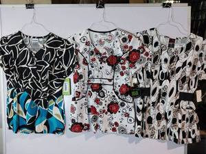 lot 66857 image: APPEARS NEW - Landau, EckoRed & Peaches Medical Scrub Tops Collection (Size XS) 3 Pack