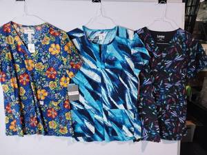 lot 66869 image: APPEARS NEW - Peaches, Koi & Landau Medical Scrub Tops Collection (Size Medium) 3 Pack
