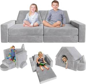 lot 11 image: $150 YEFU 15pcs Modular Kids Play Couch for Toddler & Children, Grey