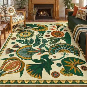 lot 17 image: $76 Joydeco Egypt Floral Boho 8x10 Area Rug, Washable Non-Slip Beige