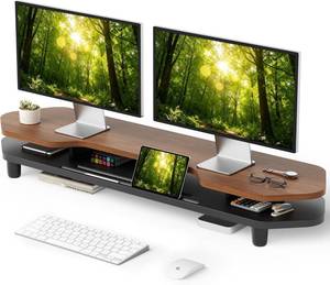 lot 38 image: $73 Dual Monitor Stand Riser, 39.4-Inch Desk Organizer with Shelf