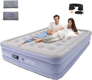 lot 41 image: $54 Queen Air Mattress with Built-in Pump, 16-Inch Queen Airbed