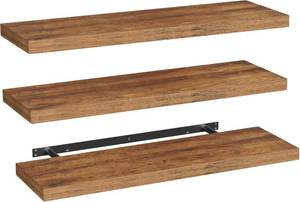 lot 45 image: $54 Floating Wall Shelves, Set of 3, 1.5 Thick, Brown 10301BJP3BF