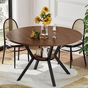 lot 48 image: $135 42 Round Dining Table for 4 Farmhouse Kitchen Table with Storage