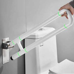 lot 56 image: $67 28-Inch Flip-Up Toilet Grab Bar, Stainless Steel, ABS, White