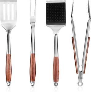 lot 58 image: $50 FJNATINH Heavy-Duty Rosewood BBQ Tools Set Spatula, Fork Tongs