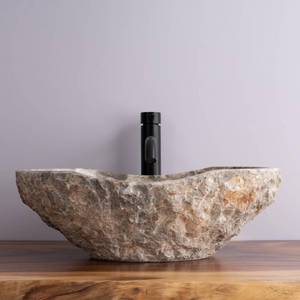 lot 60 image: $256 Fossil Gray Marble Vessel Sink Hand-Carved Canoe-Shaped Sink