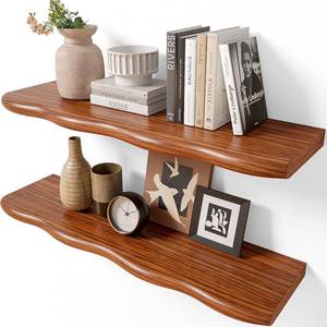 lot 63 image: $50 24in Walnut Floating Shelves for Wall Hanging Shelves Set of 2