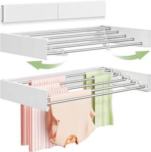 lot 65 image: Wall Mounted Clothes Drying Rack 32 Foldable, 5 Rods, White