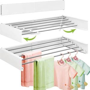 lot 80 image: Wall Mounted Clothes Drying Rack 32 in, Foldable Wall Mount White