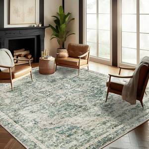 lot 85 image: $118 Washable Area Rug 9x12 Retro Boho Design Non-Shedding Easy Care