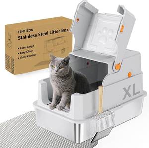 lot 90 image: $70 TENTIZON Stainless Steel Cat Litter Box with Lid, Large Covered