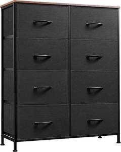 lot 122 image: $50 WLIVE Tall Fabric Dresser, 8-Drawer Storage Tower with Bins, BROWN Top