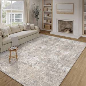 lot 123 image: $139 Machine Washable Area Rug 9x12 - Beige Gray, Neutral Abstract