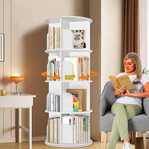 lot 137 image: $63 4-Tier Rotating Bookshelf Tower, 360 Bookcase, White