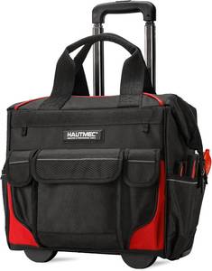 lot 155 image: $90 HAUTMEC Rolling Tool Bag with Wheels - 25-Pocket Organizer -HT0179