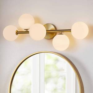 lot 159 image: $106 5-Light Bathroom Vanity Light Gold OverMirror G9 MilkGlass Sconce