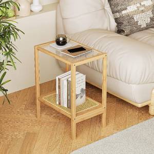 lot 166 image: Bamworld Rattan Side Table 2-Tier Storage Night Stand