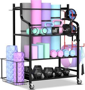 lot 170 image: $76 Mythinglogic Yoga Mat Storage Rack with Hooks & Wheels