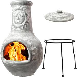 lot 172 image: $145 Wiosi Medium Chiminea Outdoor Fireplace Grey Clay 16x16x32 in