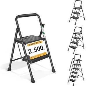 lot 191 image: 2-Step Folding Stool with Anti-Slip Pedals, 500 lb Steel, Black