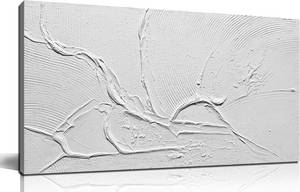 lot 200 image: $54 Abstract Canvas Wall Art, 24 x 48 in, White Decor for Living Room