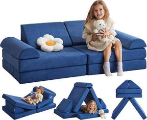 lot 207 image: $104 Miss Fabric Kids Couch, Modular Foam Floor Sofa, Convertible Sofa