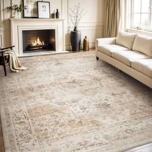 lot 218 image: $170 AMOAMI Area Rug 9x12 - Soft Beige Non-Slip Washable Living Room