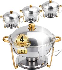 lot 220 image: $122 Chafing Dishes for Buffet 4 Pack 6QT Round Stainless Steel Set