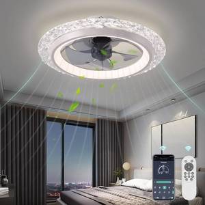 lot 221 image: $80 KINDLOV Flush Mount Ceiling Fan with Light, 6-Speed Remote, White