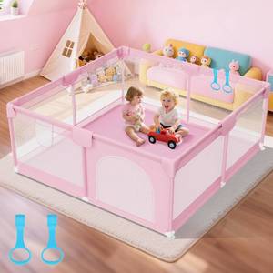 lot 226 image: 64x64 Sturdy Baby Playpen with Anti-Slip Cups, Pink