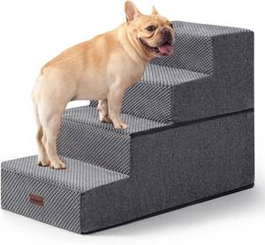 lot 243 image: Dog Steps for Bed and Couch, 4-Step Pet Stairs, 18.5 H Grey