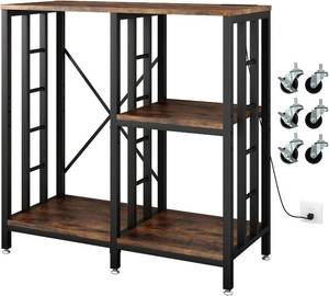 lot 253 image: $107 Adjustable Kitchen Bakers Rack with Power Outlet, 4-Tier Cart