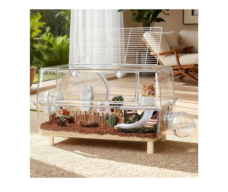 lot 1255 image: Large Hamster Cage,Crystal Clear Acrylic Hamster Cage with Stand,24.4L18.1W15.8H Pet Mouse Cage for Pet Mice,Crystal Mouse Habitat,Hamster Enclosure with Modular Platform,Hamster Starter Kit