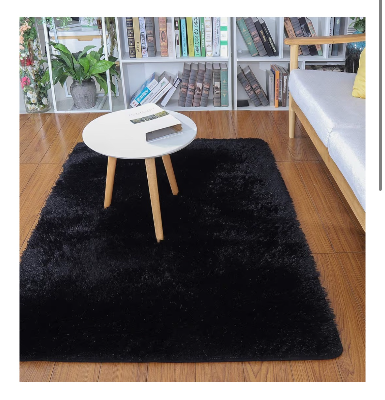 lot 1424 image: Merelax Soft Modern Indoor Shaggy Area Rug for Bedroom Livingroom Dorm Kids Room Home Decorative, Non-Slip Plush Fluffy Furry Fur Rugs Comfy Nursery Accent Floor Carpet 5x7 approx Feet, Black