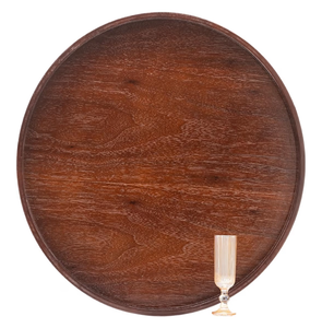 lot 2980 image: Extra Large Round Solid Wood Serving Tray, Classic Tea Coffee Table Wooden Decorative Ottoman Tray Server for Breakfast in Bed Snack Food Kitchen Party Bar, Raised Edge (27.6inch70cm) Walnut - Retail $0