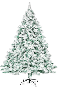 lot 2981 image: 6.5FT Christmas Tree Snow Flocked Artificial, Full Xmas Tree with 800 Automatically Expanding Branch Tips, Foldable Metal Stand and Hinged Branches, Holiday Decoration for Home, Party, Green - Retail $0