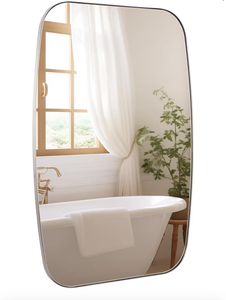 lot 3003 image: Brushed Nickel Bathroom Mirror, 24�40 Oval Vanity Mirror with Stainless Steel Metal Frame, Silver Oblong Wall Mount Mirror for Bedroom, Living Room - Retail $0