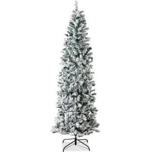 lot 3006 image: Best Choice Products 9ft Snow Flocked Artificial Pencil Christmas Tree Holiday Decoration w Metal Stand - Retail $179