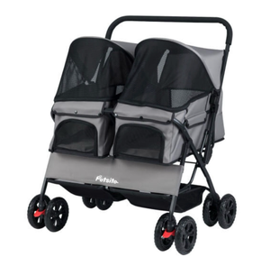 Foldable Double Pet Stroller with Adjustable Sunshade and Storage Basket - Retail: $0