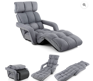lot 3016 image: 6-Position Adjustable Floor Chair for Adults Foldable Lazy Sofa for Living RoomGrey - Retail $0