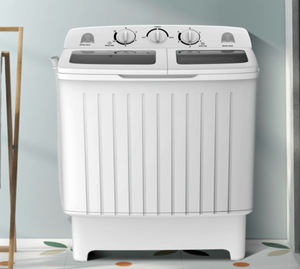 lot 3020 image: COSTWAY Portable Washing Machine, Twin Tub 20 Lbs Capacity, Compact Laundry Washer(12 Lbs) and Spinner(8 Lbs), Durable Design, Timer Control, Perfect for RV, Apartments and Dorm - Retail $0