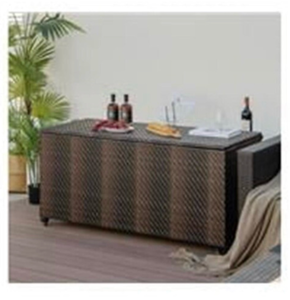 lot 3024 image: 96 gal PE Wicker Outdoor Storage Box with 4 Wheels, Brown - Retail $0