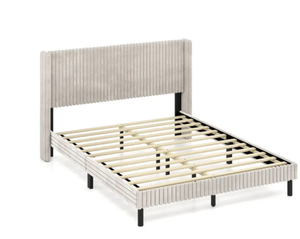 lot 3025 image: Queen Size Velvet Bed Frame with Vertical Channel Tufted Wingback Headboard - Retail $0
