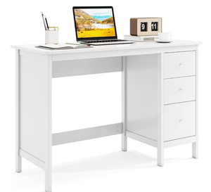 lot 3026 image: 2-Drawer Computer Desk, Modern Home Office Desk with Storage & Spacious Desktop, Compact Writing Study Desk for Bedroom Small Spaces, Multipurpose Workstation, White - Retail $0
