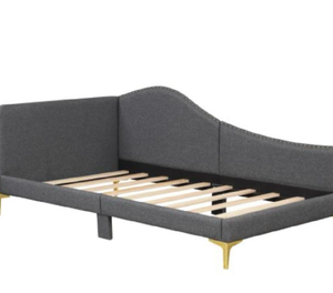 lot 3027 image: Costway HU10936GR-T Rivet Tufted Platform Bed with Metal Legs & Wood Slats - Twin Size - Retail $0