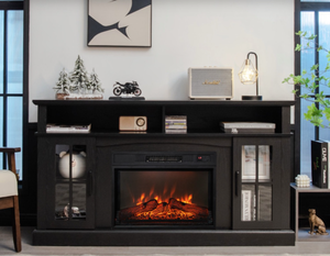 Costway 58'' Fireplace TV Stand with 1400W Electric Fireplace for TVs up to 65 Inches (all pieces are accounted for, minor scratches & flaking) - Retail: $0