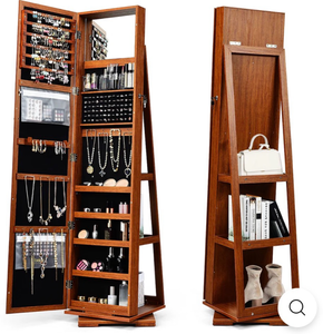 lot 3041 image: CHARMAID  360-degree Rotating Jewelry Armoire with Higher Full Length Mirror espresso  - Retail $250