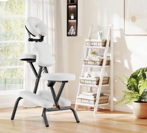 lot 3046 image: PU Leather Pad Travel Massage Chair with Thickened Sponge and Carrying Bag-White - Retail $0