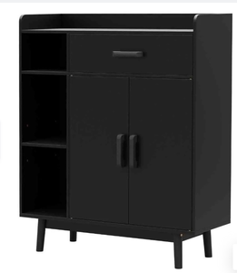lot 3049 image: Costway Freestanding Wooden Bookcase with Drawer and Adjustable Shelves-Black - Retail $0